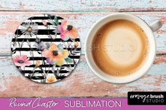 Watercolor Flowers Round Coaster - Floral Pink Sublimation Product Image 1