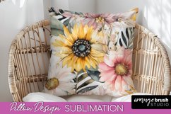 Watercolor Flowers Pillow Cover - Summer Pillow Sublimation Product Image 1