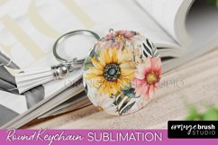 Pink Flowers Keychain, Floral Keychain Sublimation Design Product Image 1
