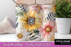 Floral Tumbler Wrap - Pink Flowers Watercolor Tumbler PNG Product Image 1