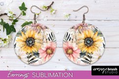 Watercolor Flowers Earrings, Pink Floral Earring Sublimation Product Image 1