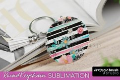 Pink Flowers Keychain, Floral Keychain Sublimation Design Product Image 1