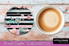 Watercolor Flowers Round Coaster - Floral Pink Sublimation Product Image 1