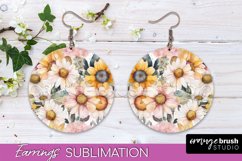 Watercolor Flowers Earrings, Pink Floral Earring Sublimation Product Image 1