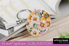 Pink Flowers Keychain, Floral Keychain Sublimation Design Product Image 1