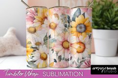 Floral Tumbler Wrap - Pink Flowers Watercolor Tumbler PNG Product Image 1