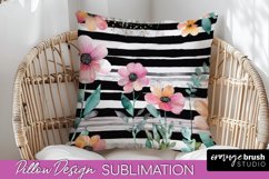 Watercolor Flowers Pillow Cover - Summer Pillow Sublimation Product Image 1
