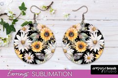 Watercolor Flowers Earrings, Pink Floral Earring Sublimation Product Image 1
