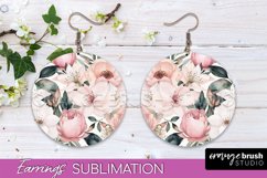 Watercolor Flowers Earrings, Pink Floral Earring Sublimation Product Image 1