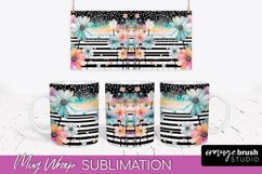 Pink Watercolor Flowers Mug Wrap - Floral Mug Sublimation Product Image 1