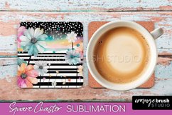 Watercolor Flowers Square Coaster - Floral Pink Sublimation Product Image 1