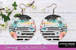 Watercolor Flowers Earrings, Pink Floral Earring Sublimation Product Image 1