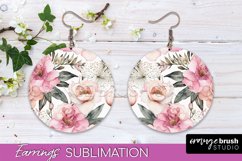 Watercolor Flowers Earrings, Pink Floral Earring Sublimation Product Image 1