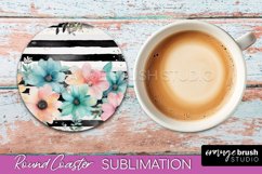 Watercolor Flowers Round Coaster - Floral Pink Sublimation Product Image 1