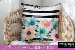 Watercolor Flowers Pillow Cover - Summer Pillow Sublimation Product Image 1
