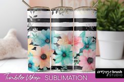 Floral Tumbler Wrap - Pink Flowers Watercolor Tumbler PNG Product Image 1