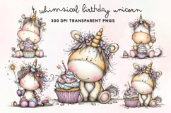 Whimsical Birthday Unicorn Clipart PNG Product Image 1