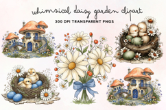 Whimsical Daisy Garden Clipart PNG Product Image 1
