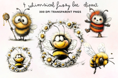 Whimsical Fuzzy Bee Clipart PNG Product Image 1