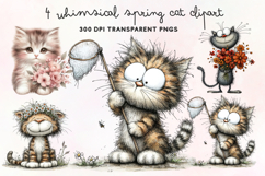 Whimsical Spring Cat Clipart PNG Product Image 1