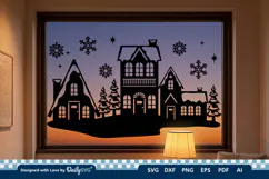 Winter Village Decal SVG | Snowy Christmas Scene Cut File Product Image 3