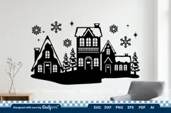 Winter Village Decal SVG | Snowy Christmas Scene Cut File Product Image 2