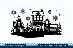 Winter Village Decal SVG | Snowy Christmas Scene Cut File Product Image 1