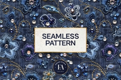 Navy Crystal Embroidery | Luxury Denim Fabric Texture Product Image 3