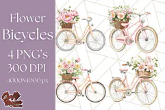 Bicycle with Flowers PNG, Pastel Spring Floral Bike Clipart Product Image 1