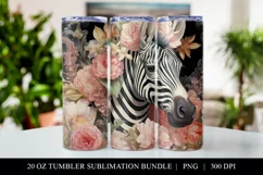 20 oz Zebra Skinny Tumbler Sublimation Design PNG Product Image 1