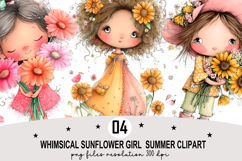 Whimsical Sunflower Girl Summer Clipart Watercolor png Product Image 1