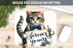 Watercolor Cat Mouse Pad Sublimation - Valentines PNG Product Image 1
