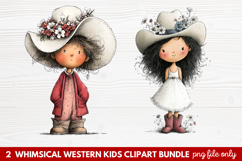2 Whimsical Western Kids Clipart | Cute Cowboy &amp; Cowgirl PNG Product Image 1
