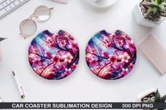 Flower Car Coaster Sublimation| Summer Coaster PNG Design Product Image 1
