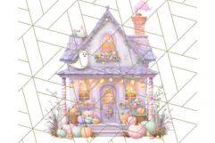 Pastel Halloween Town PNG Clipart, Spooky Shops & Homes Png Product Image 3