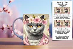 Chic 15oz Mug Wrap Png Template , Cute Cat Product Image 1