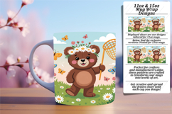 Stylish 11oz Mug Wrap Png Template , Cute Bear Product Image 1
