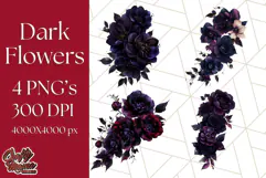 Gothic Floral PNG, Dark Aesthetic Flowers Clipart Print Product Image 1