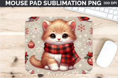 Watercolor Cat Mouse Pad Sublimation - Christmas PNG Design Product Image 1