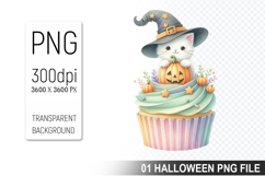 Cupcake With A Halloween Cat, Halloween Clipart PNG File Product Image 1