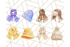 Watercolor Winter Hats and Scarves Clipart PNG Product Image 4