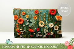 Knitted Flowers Cosmetic Bag Print, Wildflowers Cosmetic Bag Product Image 1