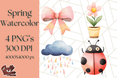 Pastel Watercolor Spring Clipart, Cheerful Floral Png Design Product Image 1