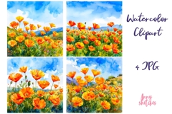 4 California Poppy Watercolor Clipart Poppy Fields Product Image 1