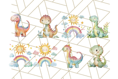 Watercolor Dinosaur and Rainbow PNG Clipart, Baby Nursery Product Image 4