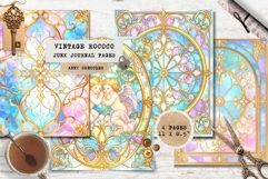 4 Rococo Stained Glass Window Page Cherub &amp; Gold Frame Product Image 1