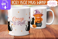Cute Halloween mug wrap PNG, Highland cow coffee mug PNG Product Image 2
