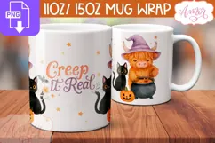 Cute Halloween mug wrap PNG, Highland cow coffee mug PNG Product Image 2