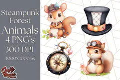 Vintage Steampunk Forest Animal PNG Clipart for Sublimation Product Image 1