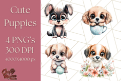 Cute Puppy Clipart, Adorable Dog PNG, Kawaii Watercolor Pup Product Image 1